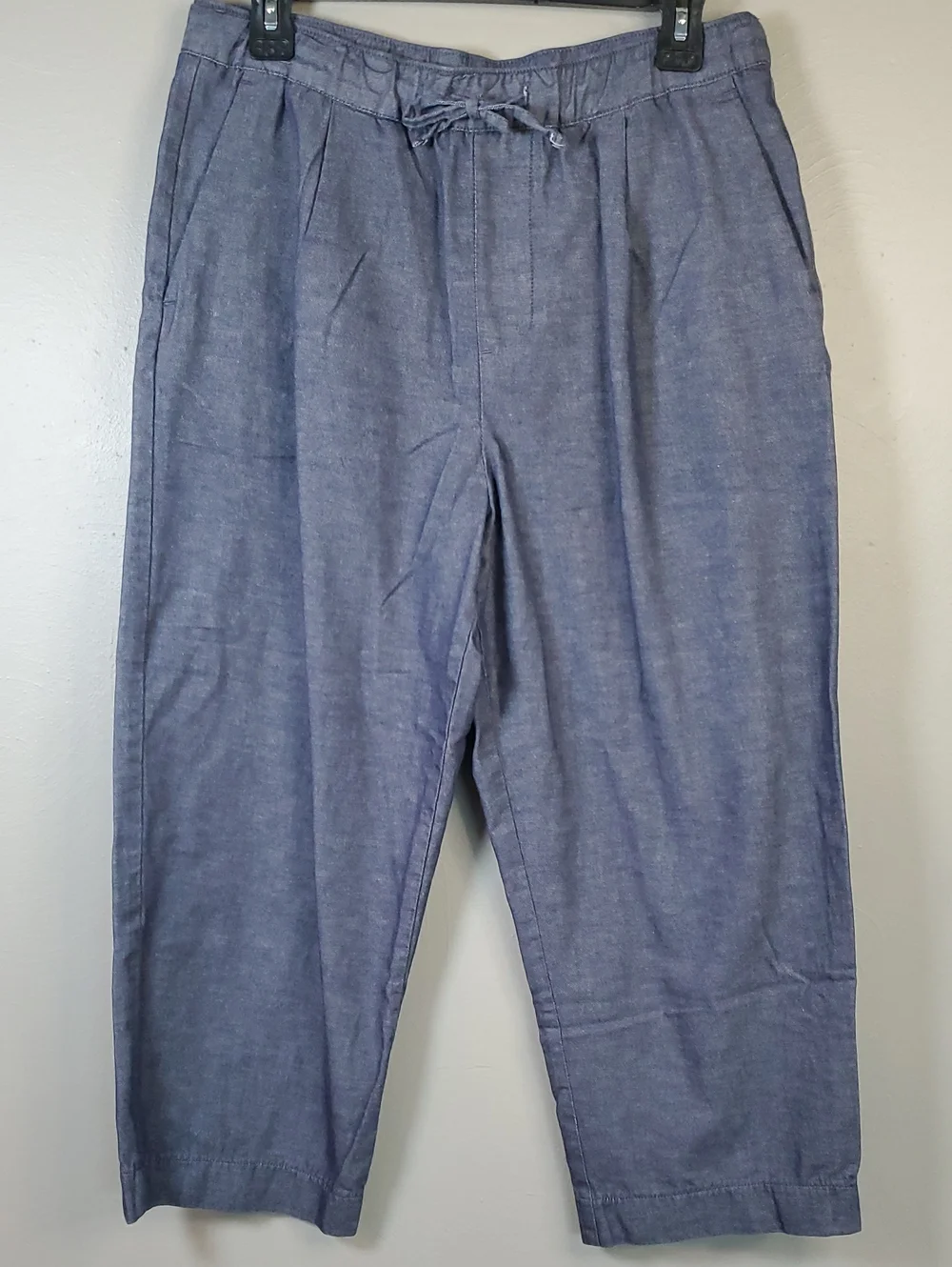 Zara Linen Blend Pull On Pants In Denim Blue, W/ Drawstring. Size Medium